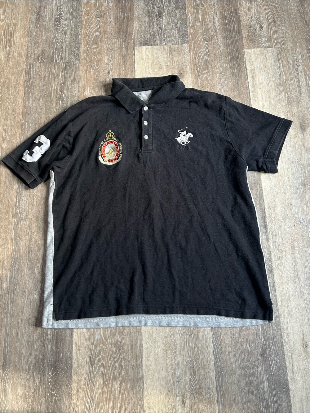 Beverly Hills Polo Club Black Polo with Embroidered Crest and Sleeve Number